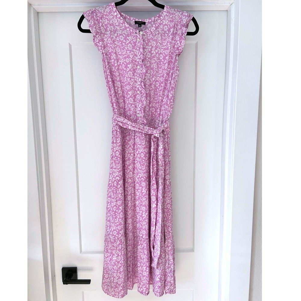 Talbots Petite Orchid Pink Floral Ruffle Tiered Midi Dress 6P Flutter Sleeve